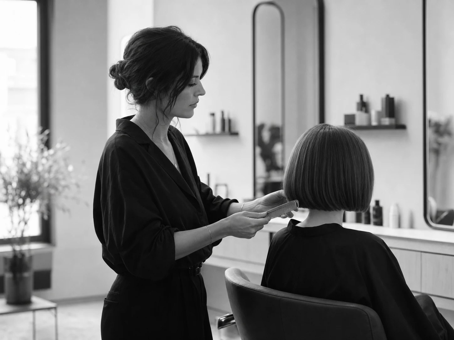Friseurmeisterin bei der Arbeit im Salon