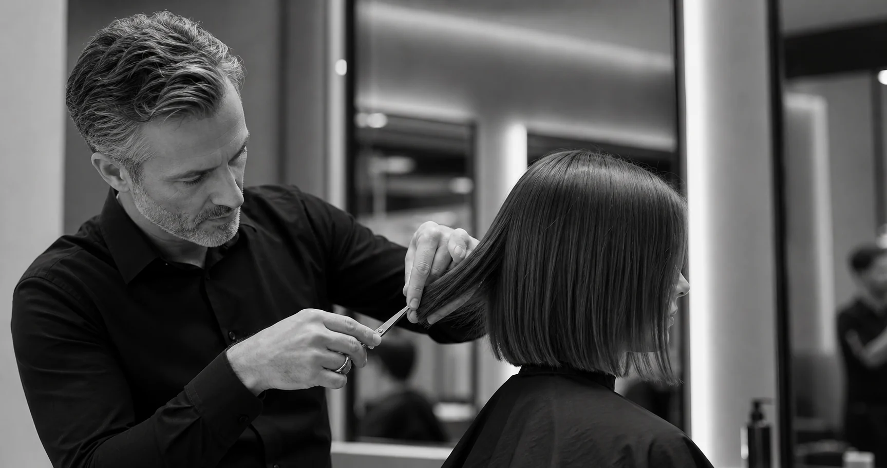 Präziser Haarschnitt im modernen Friseursalon