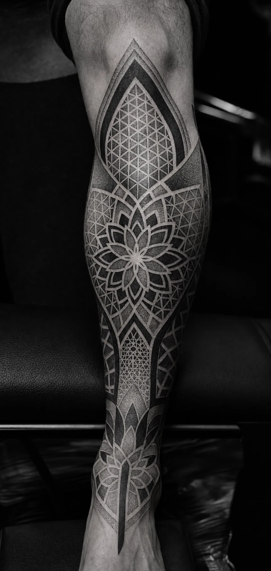 Geometrisches Blackwork am Bein