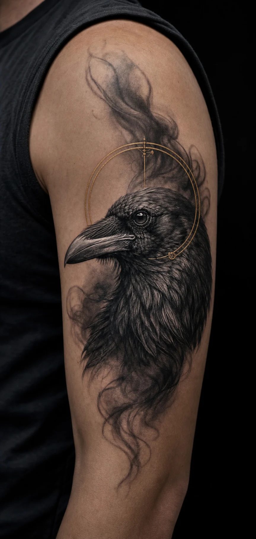Black-and-Gray Raben Tattoo